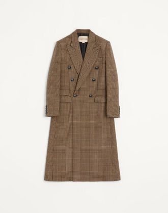 Valentino Valentino Double-Breasted Wool Coat with Glen Plaid Pattern