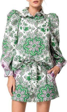 Ciebon Krisa Puff Sleeve Top in Green Multi at Nordstrom Rack, Size Medium