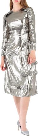 Burberry Silver Long Sleeve Dress With Stitch Detail, Brand Size 6 (US Size 4)