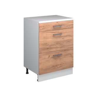 Vicco Armario De Cocina Para Techo Inclinado R-line, Roble Dorado, 60 Cm Sin Inclinaci&oacute;n Con 3 Cajones, Vicco