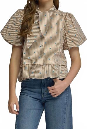 Entro Natalie Puff Sleeves Top In Camel