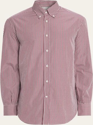 Brunello Cucinelli Mens Micro-Gingham Button-Collar Sport Shirt