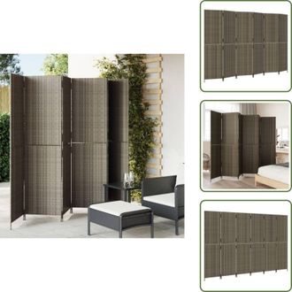 vidaXL Divisore per esterno - vidaXL Divisorio per Ambienti a 6 Pannelli Grigio in Polyrattan - Divisore per camera da letto