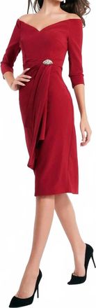 Jovani V-Neck Off Shoulder Cocktail Dress In Burgundy