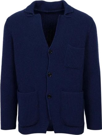 Fay Open Cardigan - Heren - Vesten - Blauw - M - Wol - Truien & Vesten