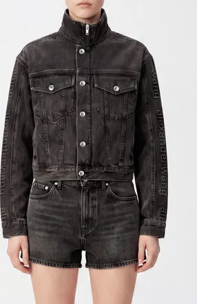 Alexander Wang Giacca di jeans in cotone con collo alto e chiusura con zip