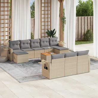 vidaXL Set De Sof&aacute;s De Jard&iacute;n 11pzas Con Cojines Rat&aacute;n Sint&eacute;tico Beige Vidaxl