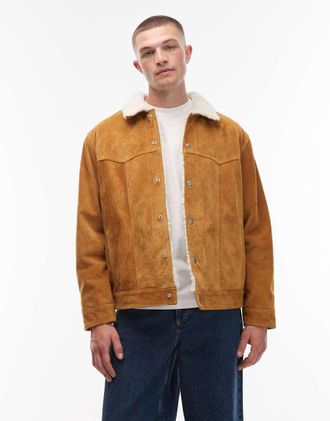 Levi's Giacca trucker stile western in camoscio color cuoio e pile-Marrone