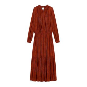Semicouture Lange Georgette Sangallo Jurk - Dames - Avondkleed - Bruin - XS - Kleedjes