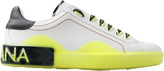 Dolce & Gabbana Witte Gele Leren Sneakers - Heren - Sneakers - Geel - 40 EU - Leer - Schoenen