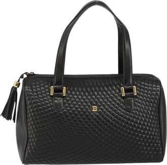 Bally Vintage Handbag Quilted Leather Black Leather Handbag (Pre-Owned)