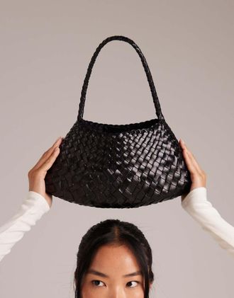 Dragon Diffusion Rosanna - Borsa da spalla in pelle intrecciata nera-Nero