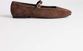 Topshop Billy ballerina in vera pelle scamosciata con fibbia color cioccolato-Marrone