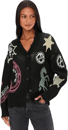 AllSaints Hester Cardigan Womens Sweater Black : LG (US 10-12), Cotton