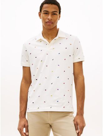 Tommy Hilfiger Mens Regular Fit Allover Flag Pique Polo - White - XXXL