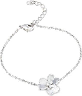 Savvy Cie Jewels STERLING SILVER SINGLE FLOWER WHITE CZ STATION BRACELET