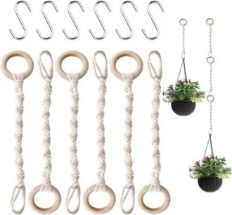 OEM Juego De 6 Ganchos De Macram&eacute; Para Plantas De Interior, Soporte Extendido Para Macetas Con 6 Ganchos De Conexi&oacute;n, Cuerda Colgante Extra&iacute;ble Para Plant