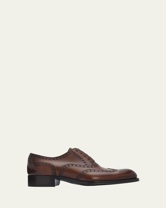 Tom Ford Mens Edgar Burnished Leather Brogue Oxford Shoes