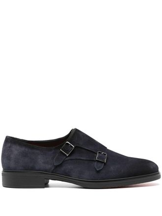 Santoni Blue Suede Loafers With Buckles
