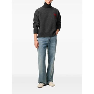 Ami Grey Funell Neck Wool Sweater With Ami De Coeur