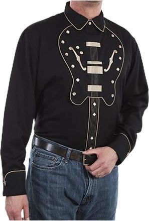 Generic Mens Casual Shirt Printed Long-Sleeved Western Cowboy Shirt Button Down Slim Fit Work Shirt