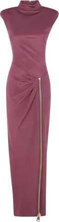 Balmain Zipped Compact Jersey Slit Long Dress - Dames - Avondkleed - Paars - S - Leer - Kleedjes