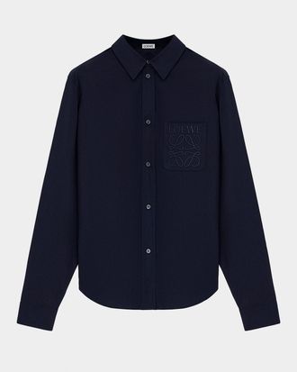 Loewe Mens Poplin Tonal Anagram Pocket Sport Shirt
