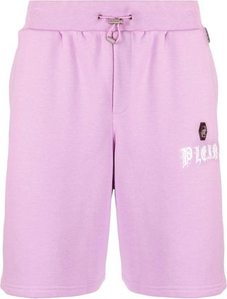 Philipp Plein Gothic logo-plaque track shorts - men - Polyester/Cotton - S - Purple