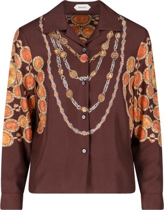 Versace Brown Ornate Print Silk Shirt