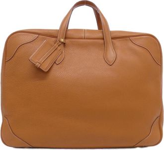 Herm&egrave;s Brown Taurillon Clemence Leather Boston Bag (Pre-Owned)
