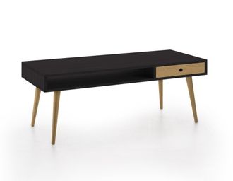 HOGAR 24 Mesa de centro de madera maciza natural, color negro y encerado