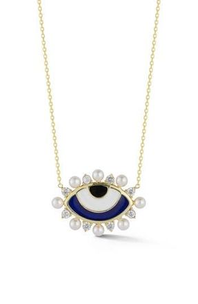 Sphera Milano Cubic Zirconia & 2-3mm Cultured Pearl Evil Eye Pendant Necklace in Gold at Nordstrom Rack
