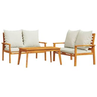 Berkfield Home 3 Piece Garden Lounge Set with Cushions Solid Wood Acacia in Brown