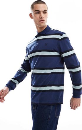 Fred Perry Polo a maniche lunghe a righe blu navy orizzontali ampie