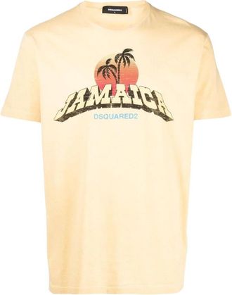 Dsquared2 T-shirt met grafische print - Heren - T-shirts - Beige - M - Katoen - Tops