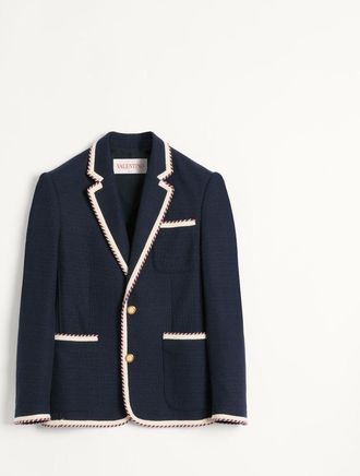Valentino Single-Breasted Jersey Cotton Jacket With Torchon Piping