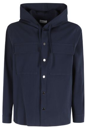 Paolo Pecora Blue Hooded Button-Cuffs Cotton-Blend Casual Shirt