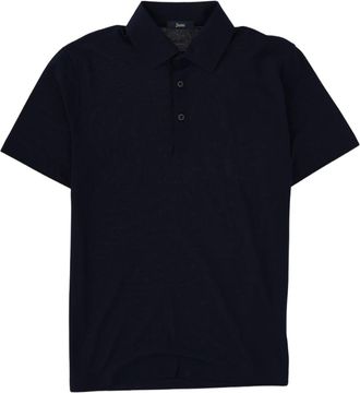 Herno Black Short-Sleeve Polo with Classic Collar and Three-Button Placket