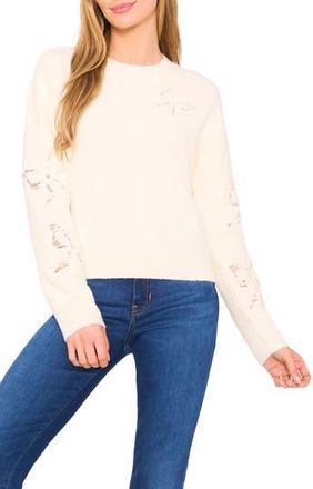CeCe by Cynthia Steffe Lace Bow Inset Sweater in Buttercream at Nordstrom Rack, Size Xx-Large