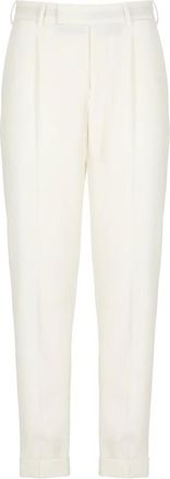 Pantaloni Torino Broeken, Heren, Beige, M, Wol, Ivoor Wol Geplooide Broek