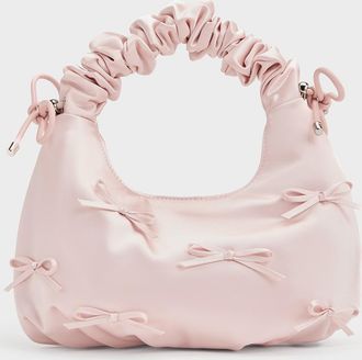 Charles & Keith Satin Bow Ruched-Handle Bag