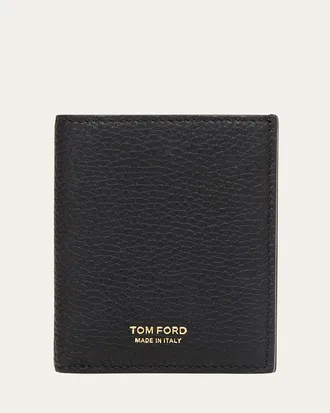 Tom Ford Mens T Line Grained Leather Bifold Card Holder