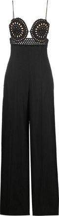Stella McCartney broderie anglais flared-leg jumpsuit - women - Linen/Flax/Polyamide/Cotton - 42 - Black