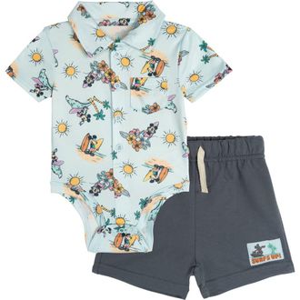 Disney Mickey Mouse Baby Boys 2-Piece Bodysuit and Shorts Set in Blue Gray Mickey at Nordstrom, Size 12M