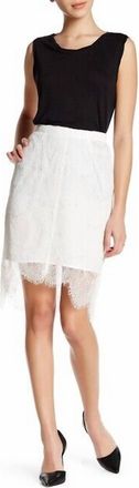 cupcakes and cashmere Lace High-Low Overlay Pencil Skirt In White