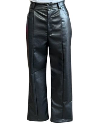 Glam Womens High-Waisted Faux Leather Pants In Black