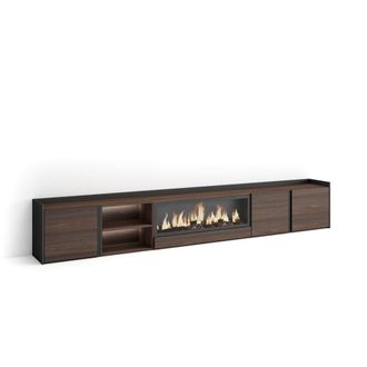 Skraut Home Mueble tv efecto madera roble negro 315x35x50cm chimenea efecto fuego