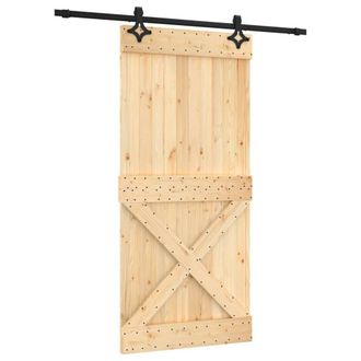 Berkfield Home Sliding Door with Hardware Set 95x210 cm Solid Wood Pine in Brown