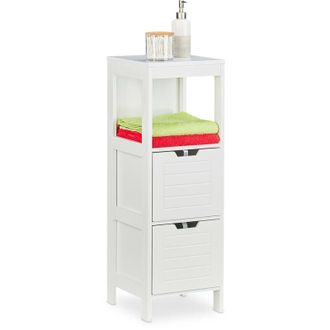 Relaxdays Relaxdays Estantería Baño, Diseño Rústico, 90 x 30 x 30 cm, 2 Cajones, 1 Estante, Vertical, Estante Toallas, Blanco