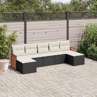 vidaXL Set De Comedor De Jard&iacute;n 7 Pzas Y Cojines Rat&aacute;n Sint&eacute;tico Negro Vidaxl